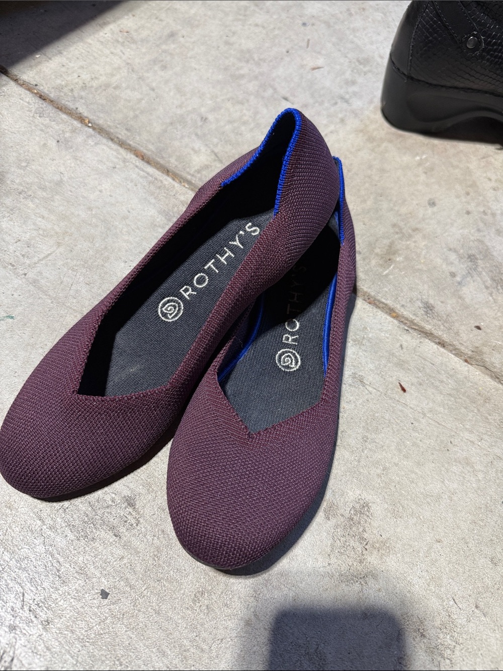 Rothy's Plum Knit Ballet Flats with Blue Trim